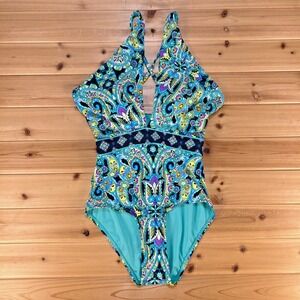 NEW Laundry by Shelli Segal Swimsuit Womens Small Teal Paisley One-Piece